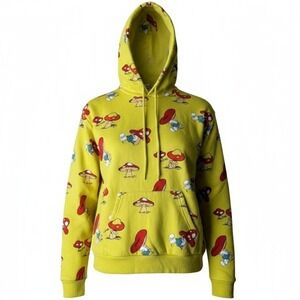 Retro Smurfs Hoodie Yellow Mushroom Print Pullover Sweatshirt‎ Unisex Size Small